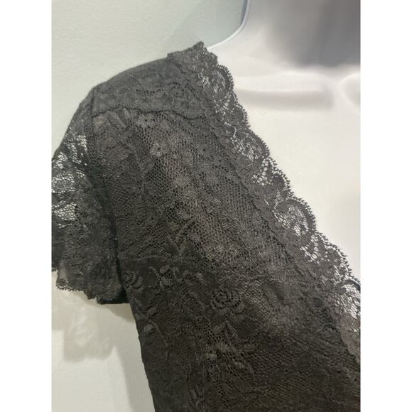 Vintage Ann Taylor Womens Y2K Lace Babydoll Top Size Large Black Romantic Witchy - Picture 5 of 7